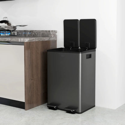 Dual Garbage Bin, Soft Close Trash Can, 2 x 28 Liter, Black Household Supplies at Gallery Canada