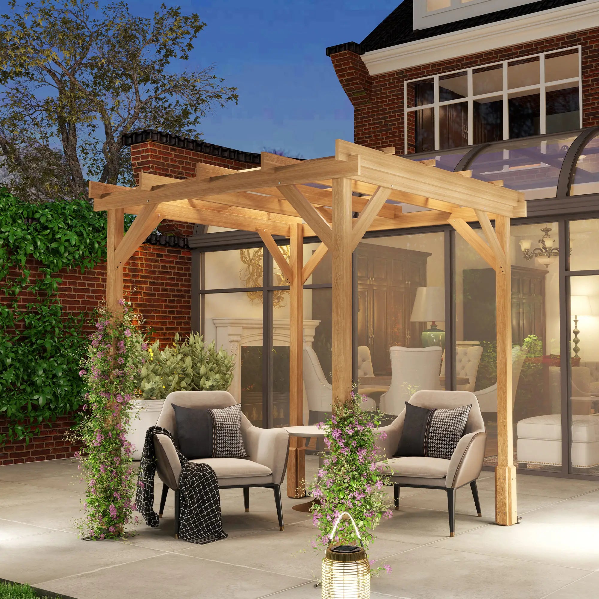 6.6' x 6.6' Wood Pergola, Outdoor Gazebo Grape Trellis, Dark Brown Pergolas at Gallery Canada