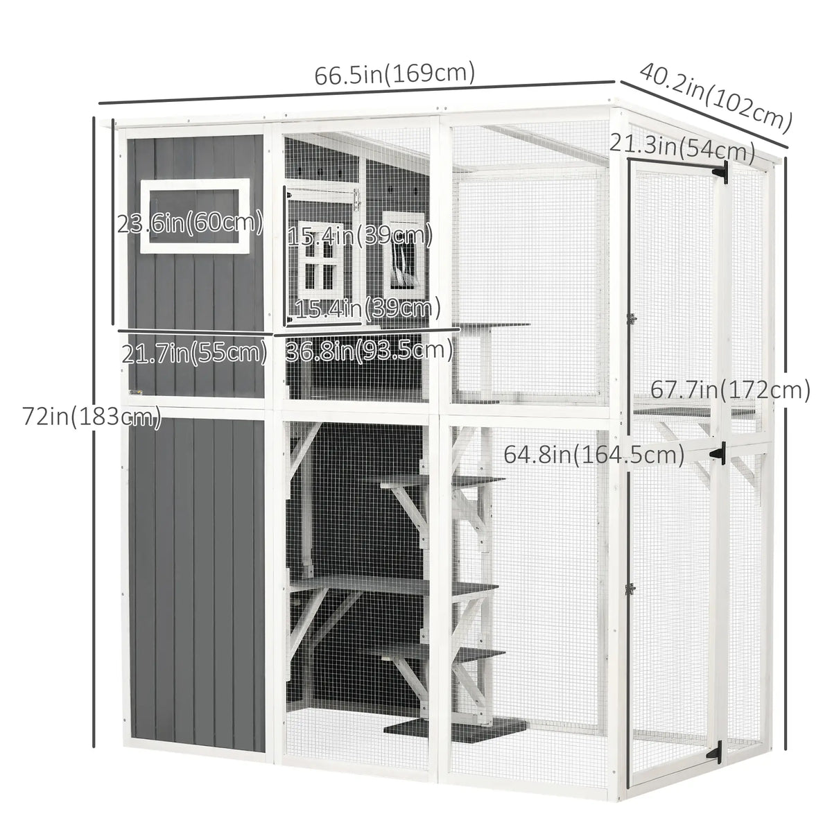 Wooden Cat Catio, 66.5"L Outdoor Cat House, PVC Roof, Multiple Platforms Outdoor Cat Enclosures at Gallery Canada