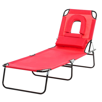 Adjustable Outdoor Lounge Chair, Folding Chaise with Face Hole, Red Lounger Chairs at Gallery Canada