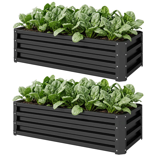 Galvanized Raised Garden Beds, Outdoor Planter Box, Set Of 2, Black