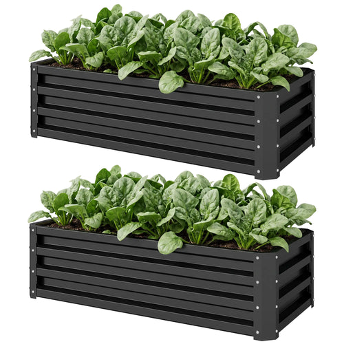 Galvanized Raised Garden Beds, Outdoor Planter Box, Set Of 2, Black
