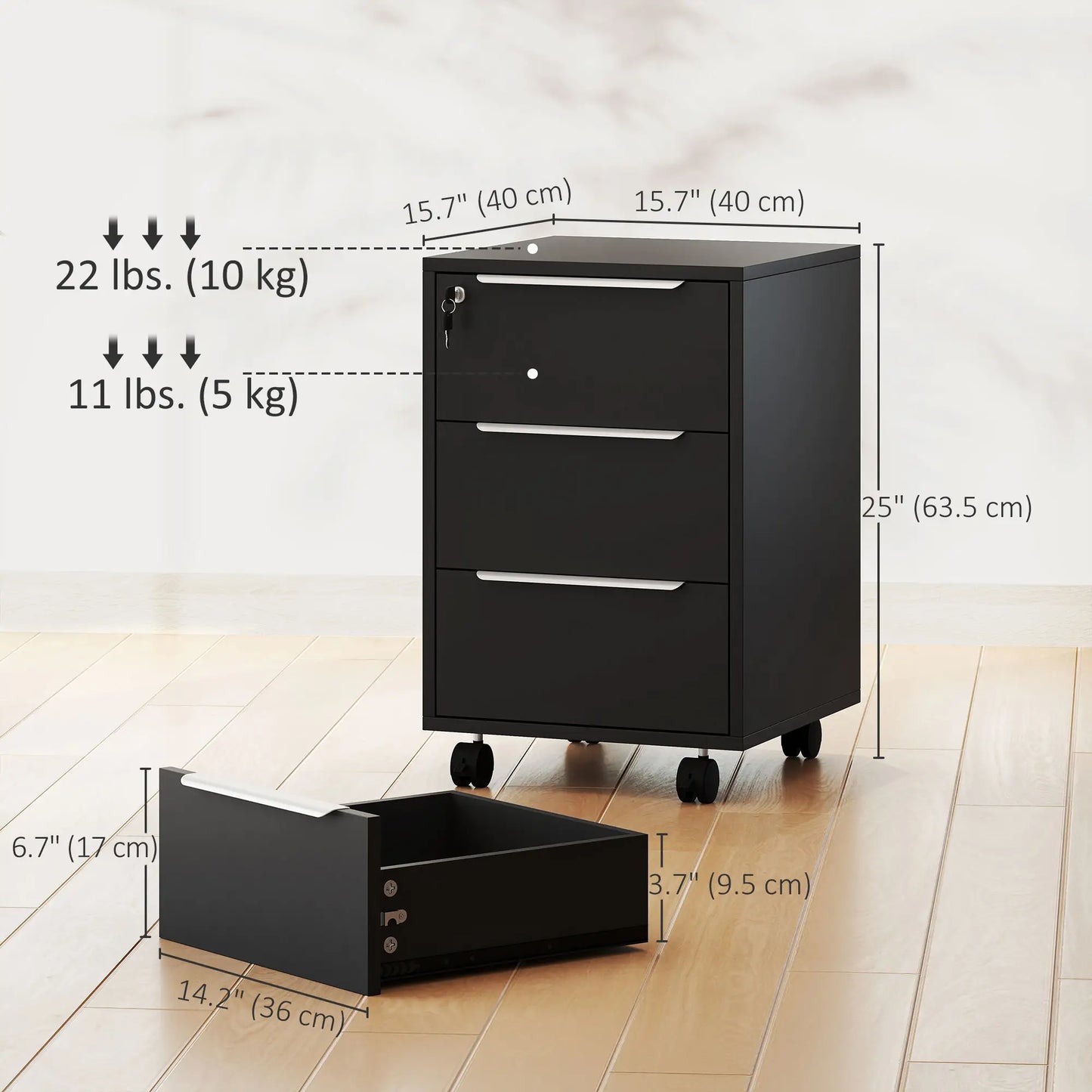 3-Drawer Vertical File Cabinet With Lock, Black Office Cabinets & Cupboards at Gallery Canada
