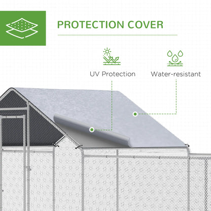 23' x 6.6' Metal Chicken Coop, Waterproof Anti-UV Cover, Spire Roof, Door, for 12-14 Chickens, Ducks, Rabbits, Sliver Chicken Coops at Gallery Canada
