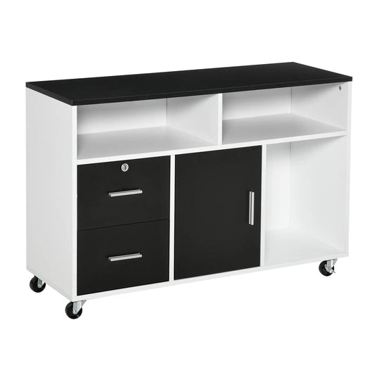 Lateral Filing Cabinet, Mobile with Wheels, Lockable Drawer, Black Office Cabinets & Cupboards Black at Gallery Canada