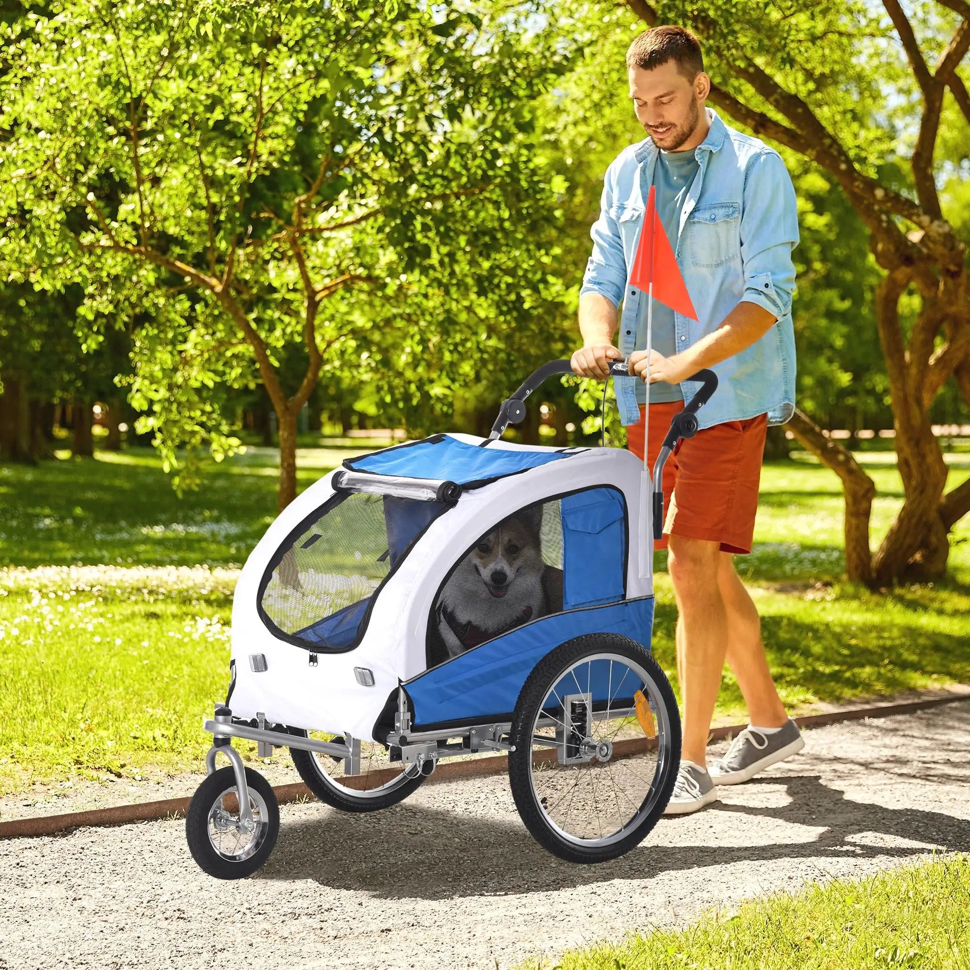 Dog Bike Trailer, 2-In-1 Pet Stroller, Bicycle Wagon, Blue Dog Bike Trailers & Strollers at Gallery Canada