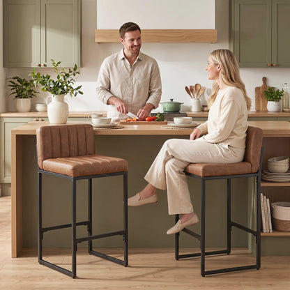 Retro Padded Counter Height Bar Stools, Set of 2, Brown Bar Stools at Gallery Canada
