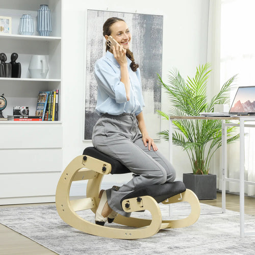 Adjustable Wood Kneeling Chair, Ergonomic Stool, Black