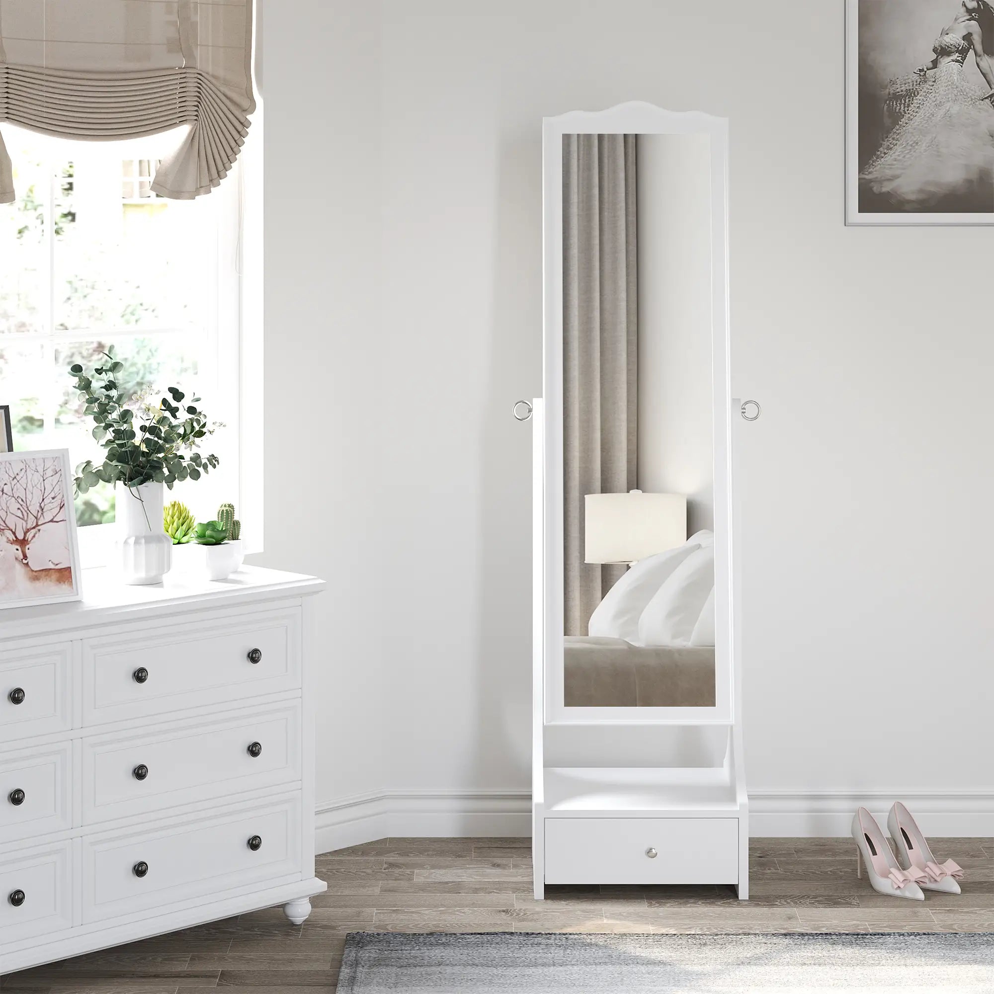 Standing Jewelry Cabinet Organizer with LED Lights, White Jewelry Armoire & Jewellery Mirror Cabinets at Gallery Canada