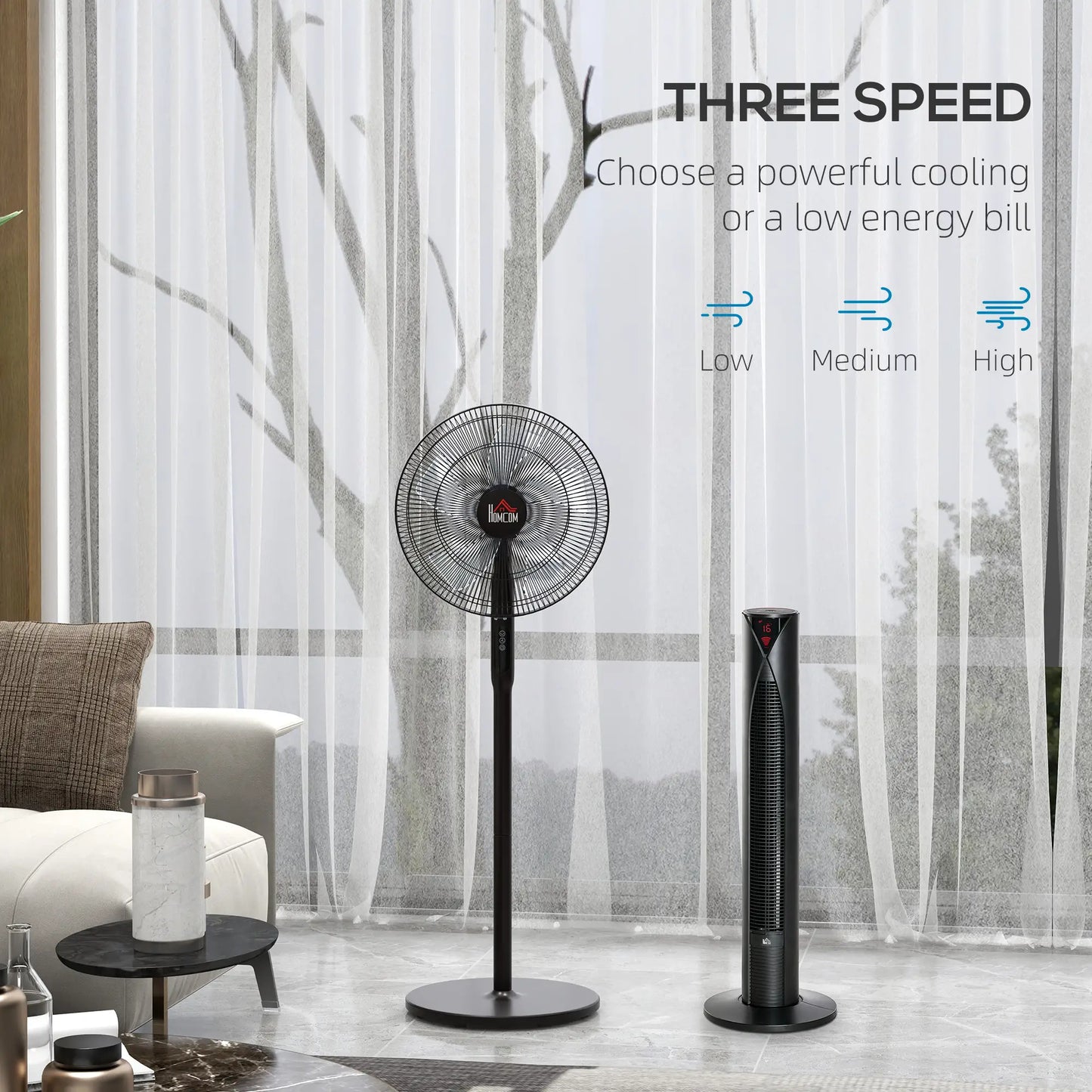 16" Tower and Pedestal Fan Set, Remote Control, Adjustable Height, Black Tower Fans at Gallery Canada