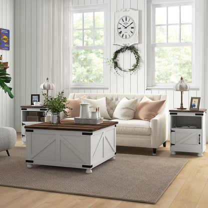 Lift Top Coffee Table, 32" Farmhouse with Hidden Compartment, Antique White, White Coffee Tables at Gallery Canada