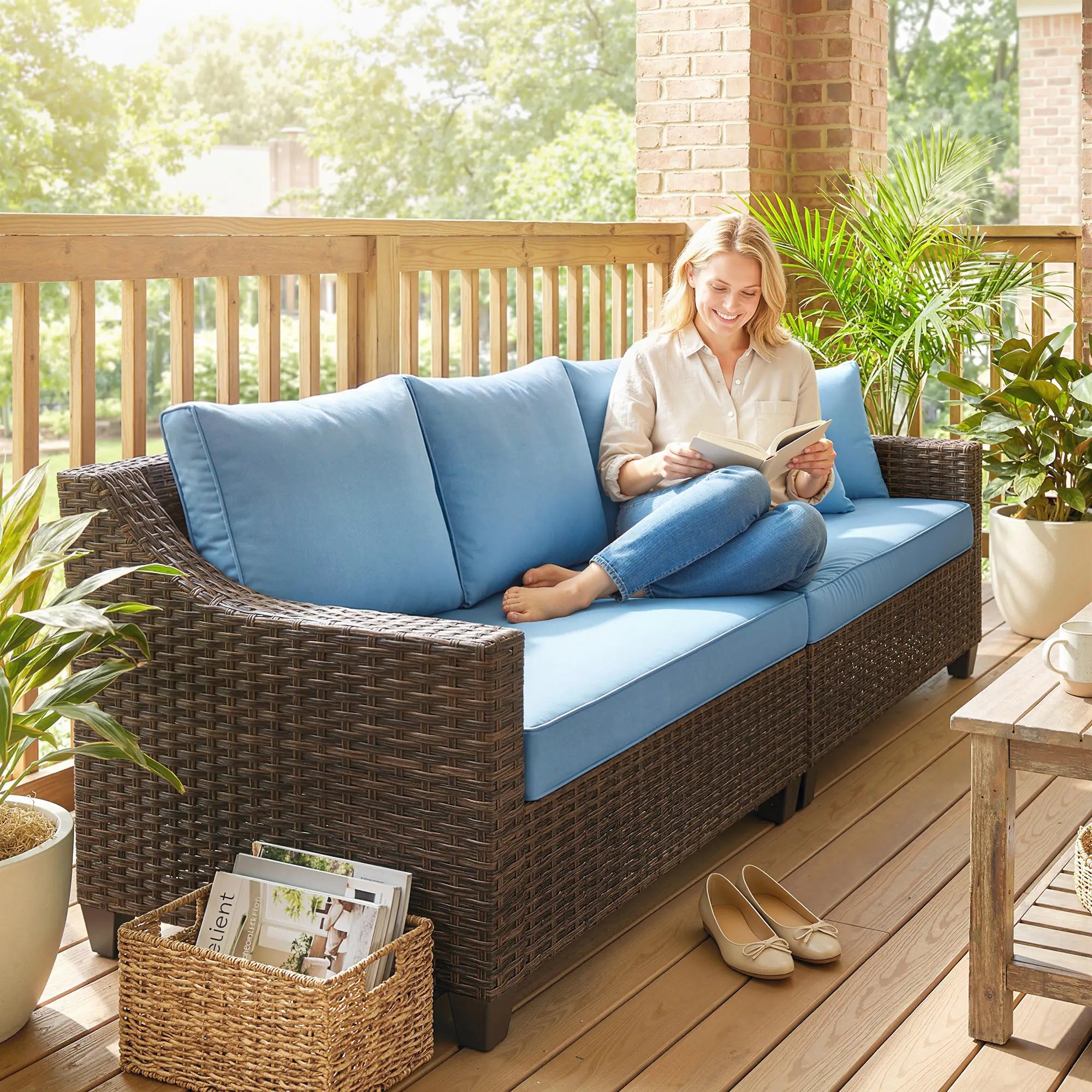 PE Wicker Outdoor Couch Sofa, 4-Seater Modular Patio Furniture, Blue Patio Furniture Sets at Gallery Canada