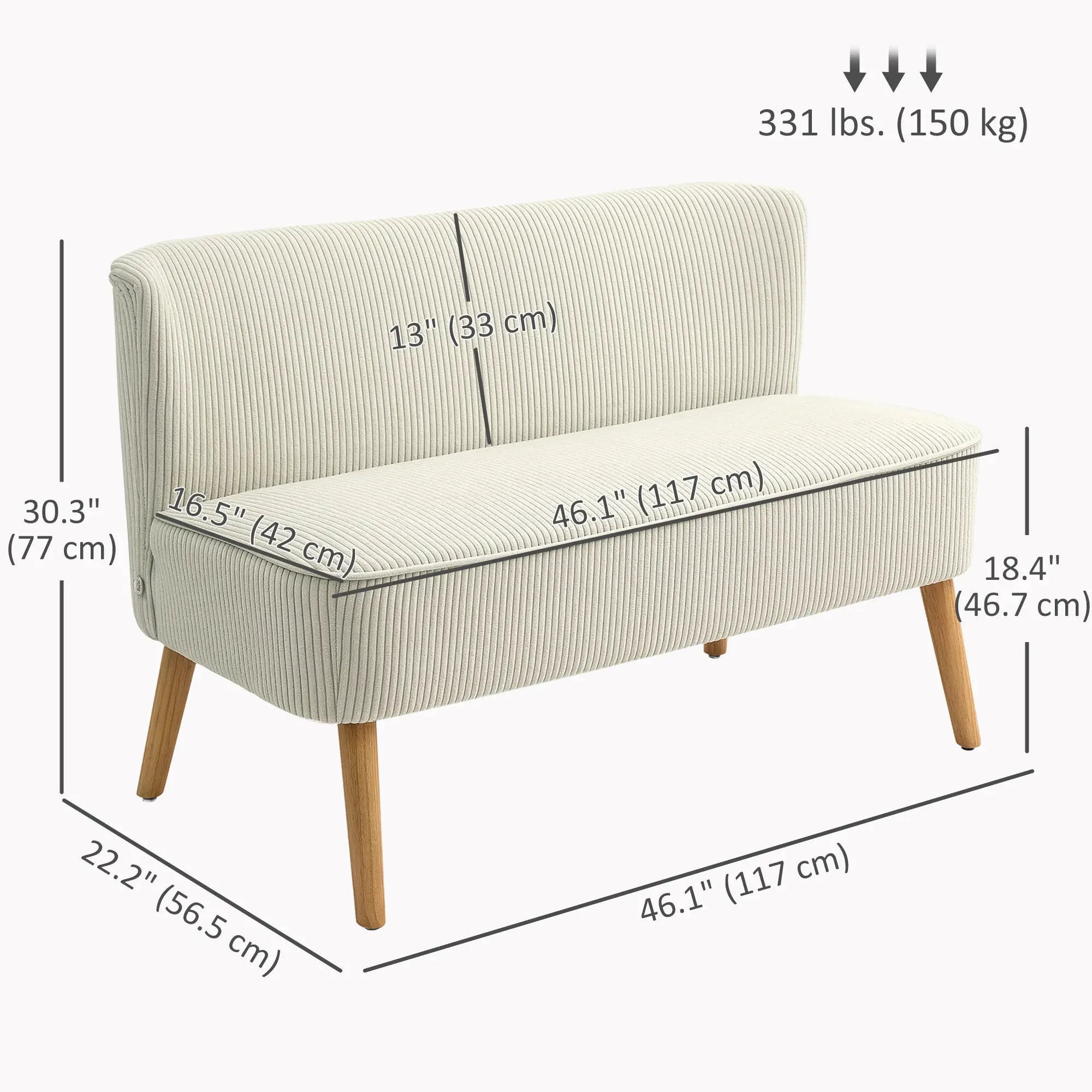 Modern 2 Seater Sofa, Upholstered Couch with Wood Legs, Cream White 2-Seater Sofas at Gallery Canada