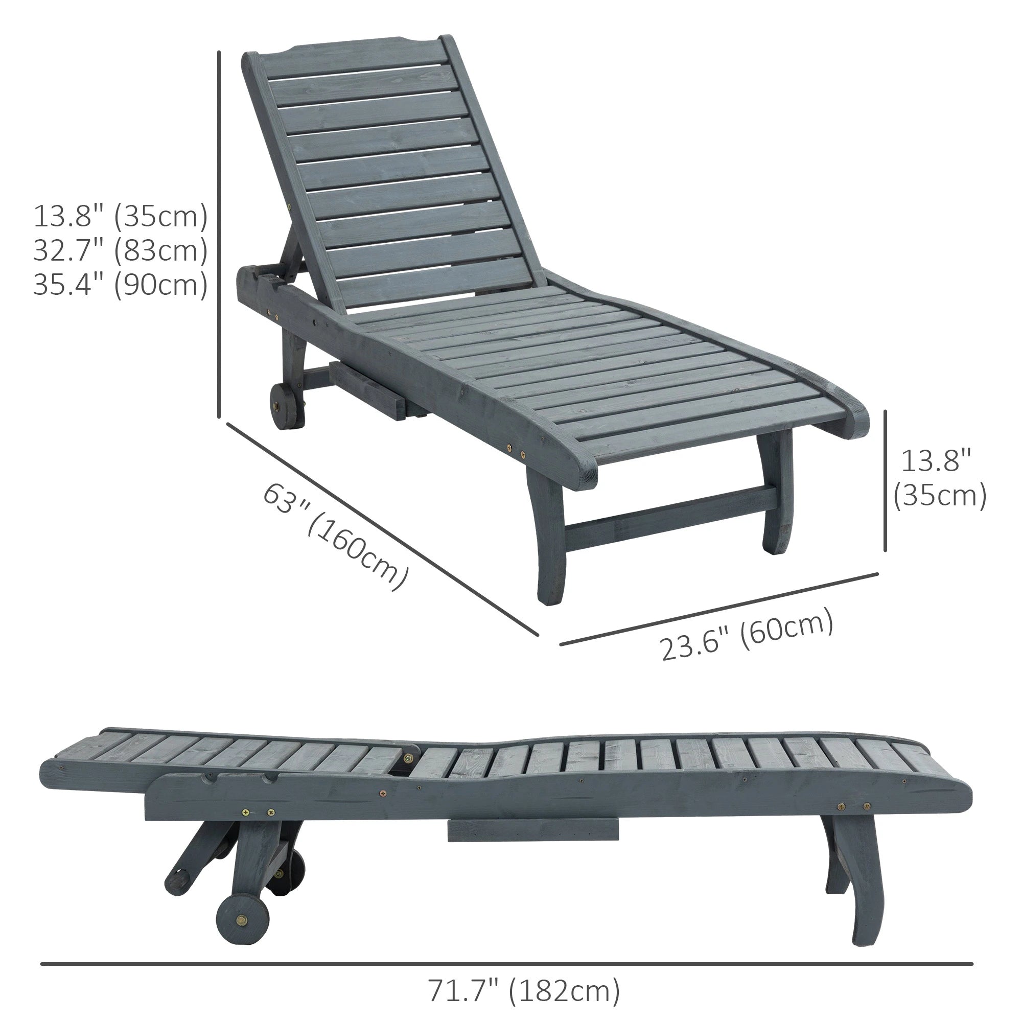 Adjustable Lounge Chair, Outdoor Patio Chaise Recliner with Tray, 2 Wheels Chaise Loungers at Gallery Canada