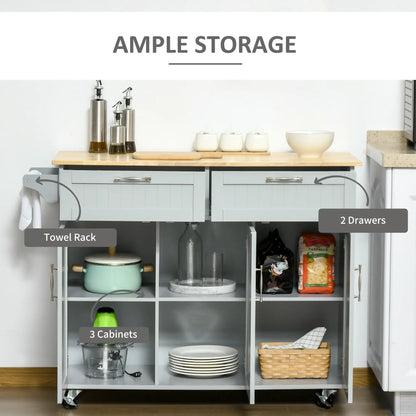 Rolling Kitchen Island, Cart with 2 Drawers, 3 Door Cabinets, 3-Doors, Grey Kitchen Islands & Kitchen Carts at Gallery Canada