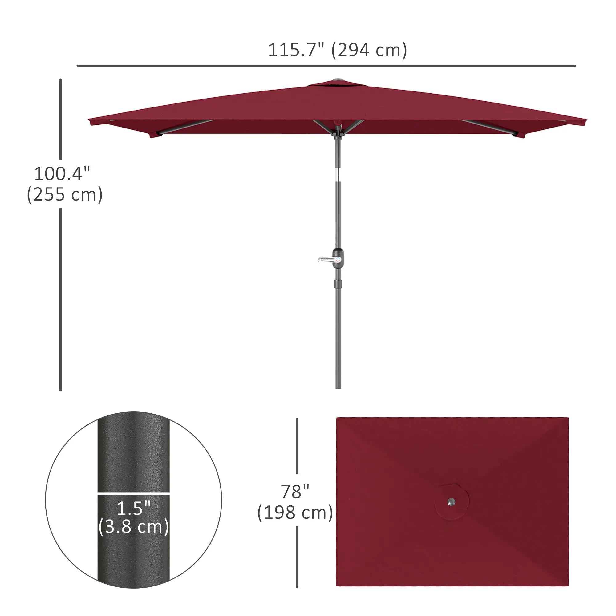 6.6x9.6ft Rectangle Aluminum Tilt Patio Umbrella, Outdoor Sunshade, Wine Red Sun Umbrellas at Gallery Canada