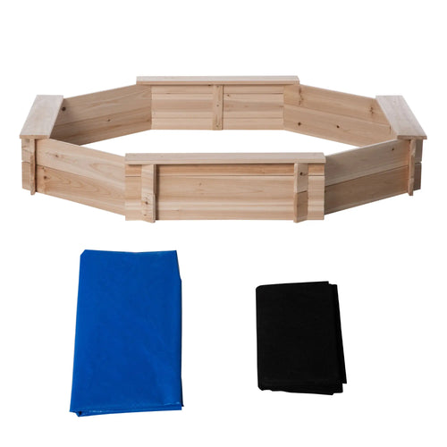 Kids Sandbox With Cover, Wooden Sand Box, Outdoor Sand Pit for Ages 3-8, Natural