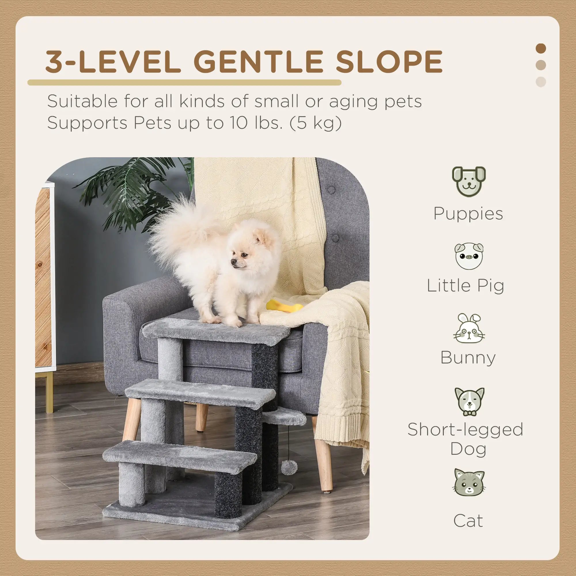 Cat Stairs, 3 Steps, Small Cat Tree with Scratching Post, 17.5