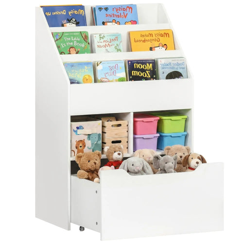 Kids Bookcase, Multi-Shelf Organizer with Drawer, White