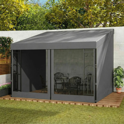 10' x 10' Wall Pergola, Outdoor Gazebo With Curtains, Dark Grey