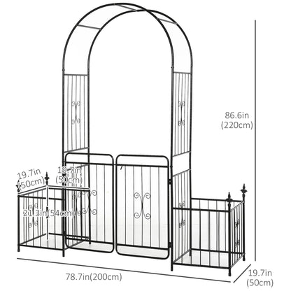 7.2FT Metal Garden Arbor, Double Doors, 2 Side Baskets, Black Garden Arches at Gallery Canada