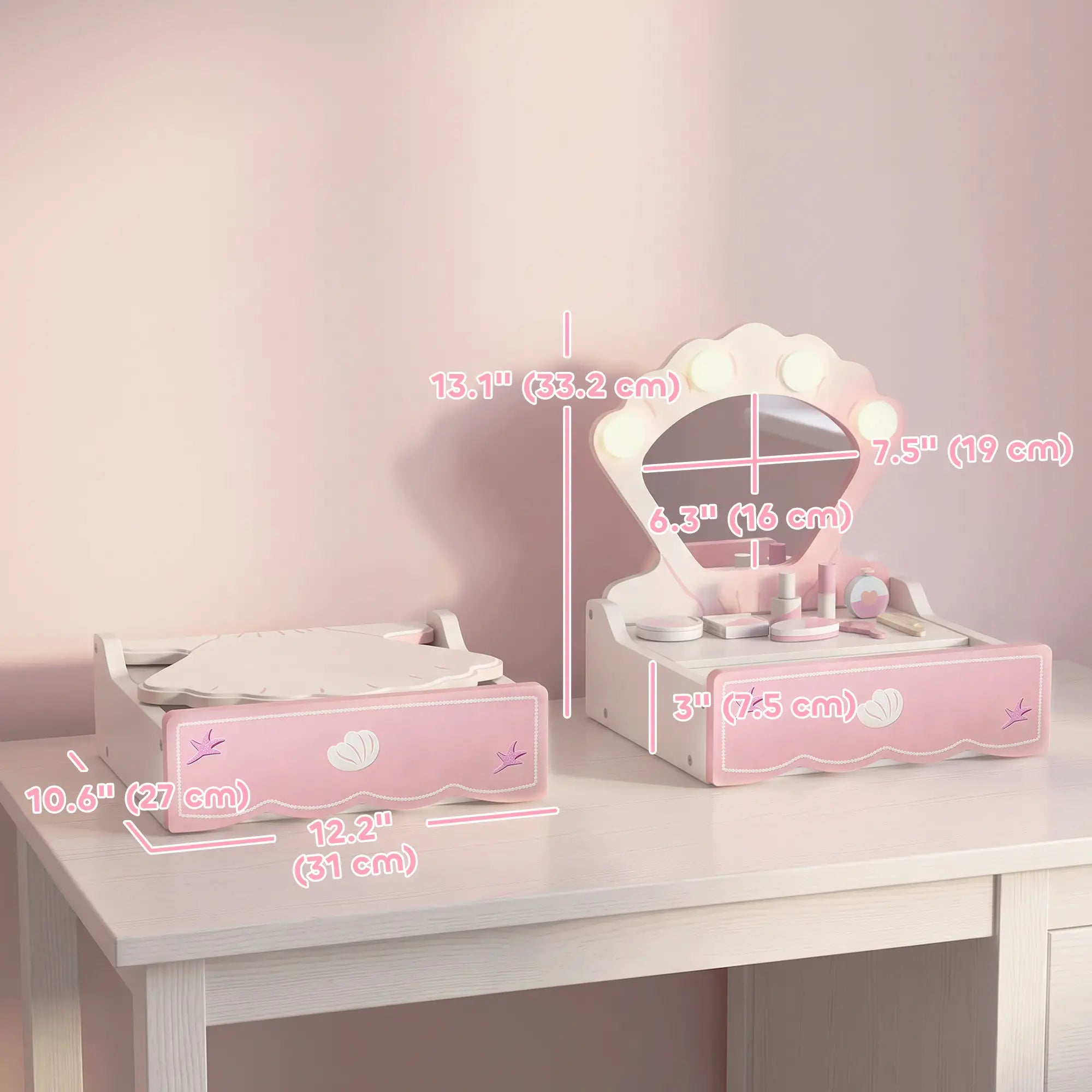 Kids Vanity Set with Lights, Mirror & Drawer, Girls 3-6, Pink Toy Vanity at Gallery Canada