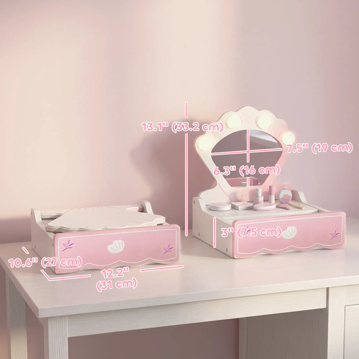 Kids Vanity Set with Lights, Mirror & Drawer, Girls 3-6, Pink Toy Vanity at Gallery Canada