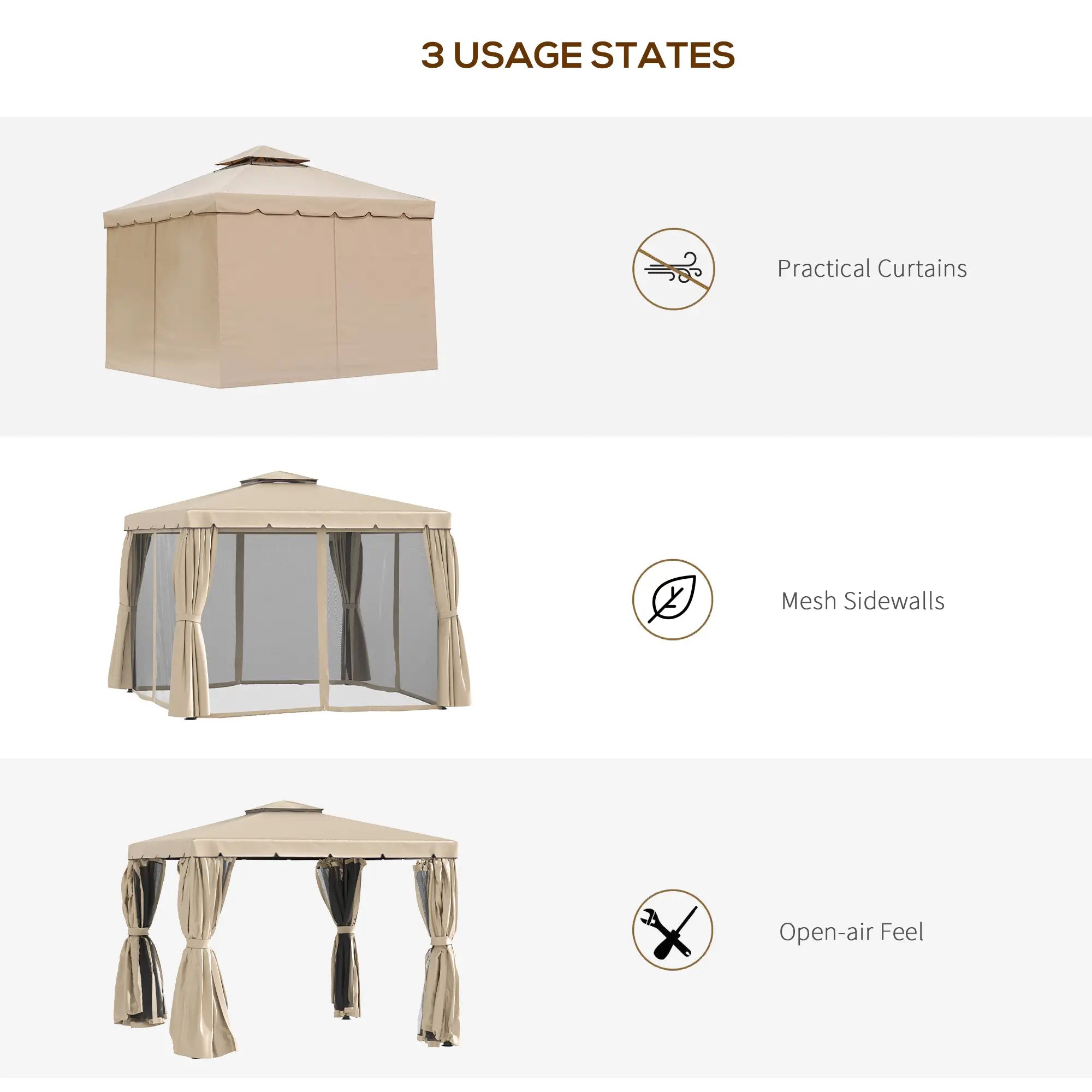 Deck Gazebo with Curtains, Mesh Screen, 10ft x 10ft, Khaki Gazebos at Gallery Canada