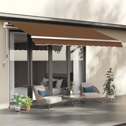 10' x 8' Manual Retractable Awning, Aluminum Frame, UV Protection, Coffee Window Awnings Coffee at Gallery Canada