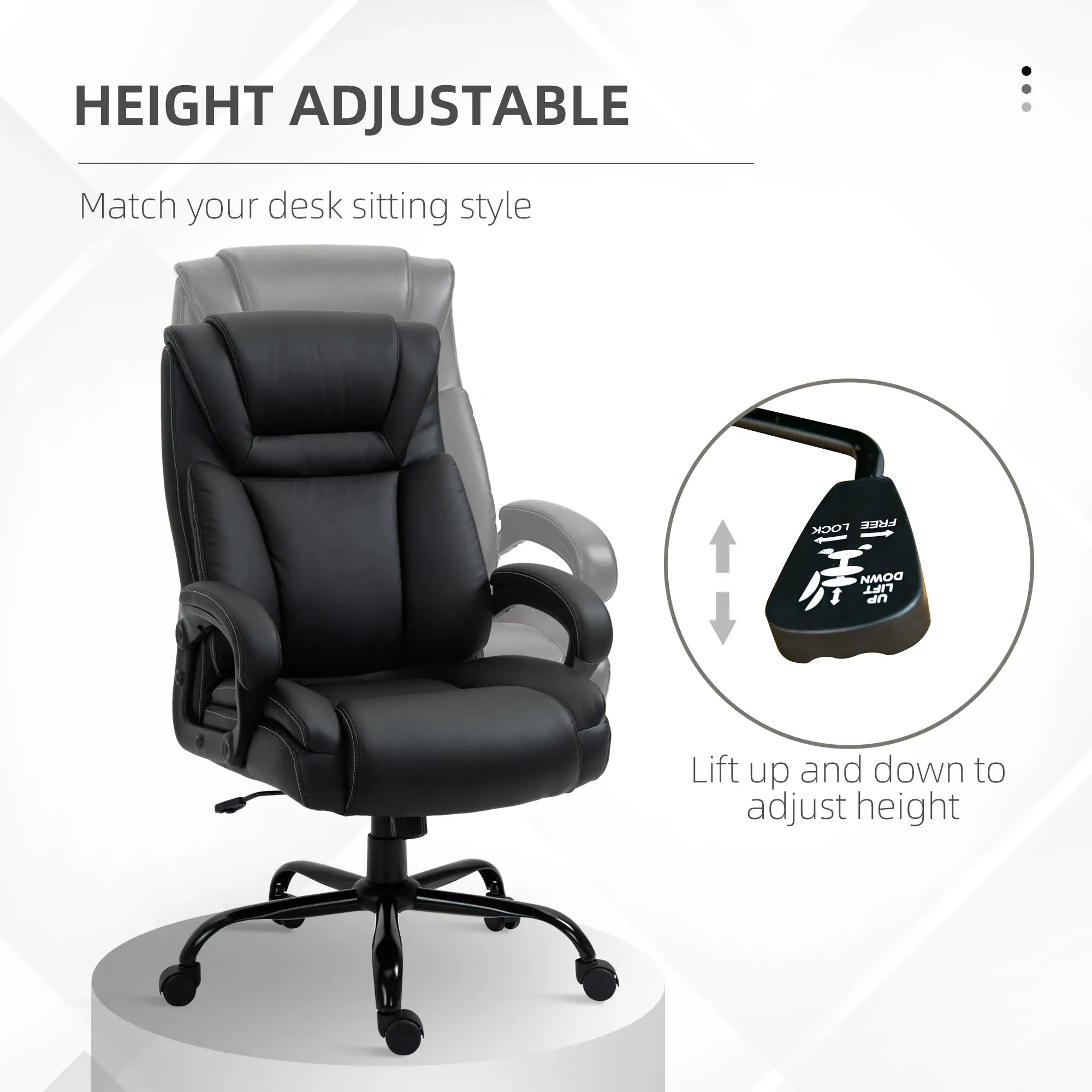 PU Leather Executive Office Chair, High Back, Adjustable Height, 400LBS, Black Executive & Manager Chairs at Gallery Canada