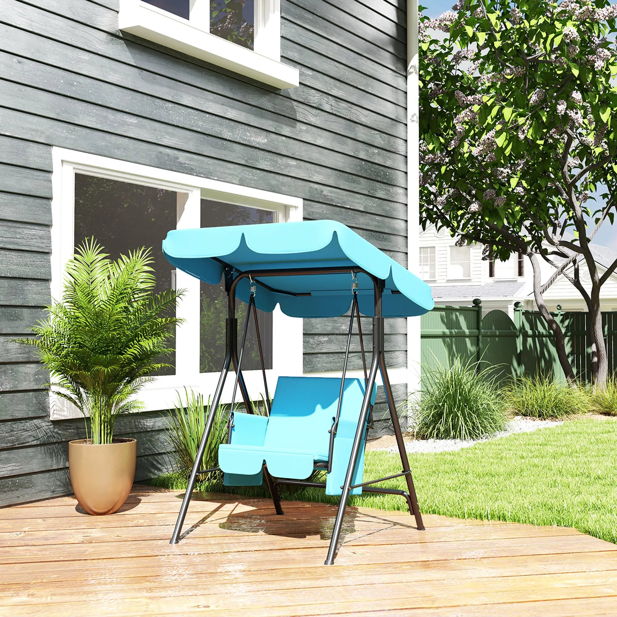 Outdoor Porch Swing, Adjustable Canopy, Removable Cushion, 1-Seat Patio Swings with Stand at Gallery Canada