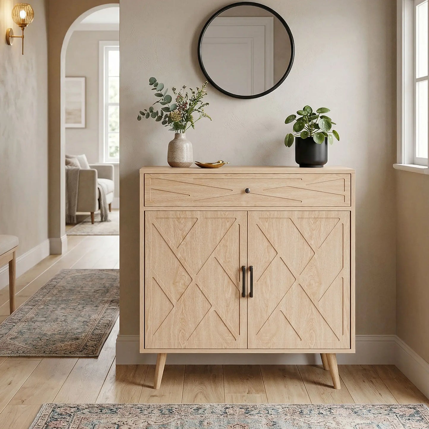 30" Sideboard With Patterned Doors, Oak Buffet Cabinet With Drawer Storage Cabinets at Gallery Canada