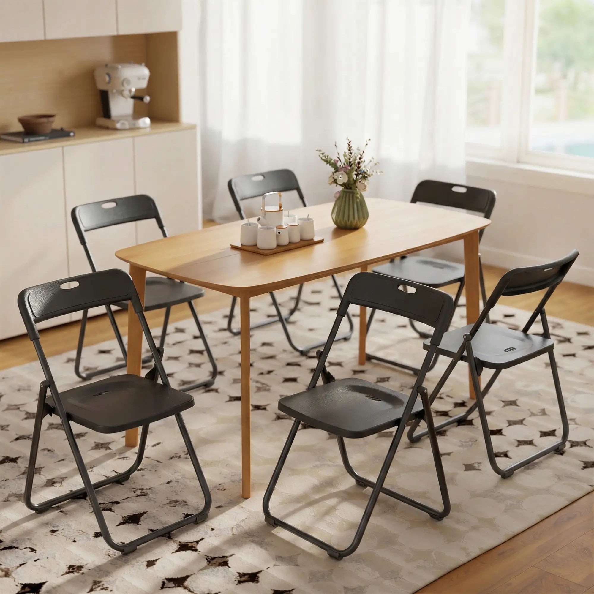 Folding Chairs 6 Pack, Black Plastic With Steel Frame, Black Dining Chairs at Gallery Canada
