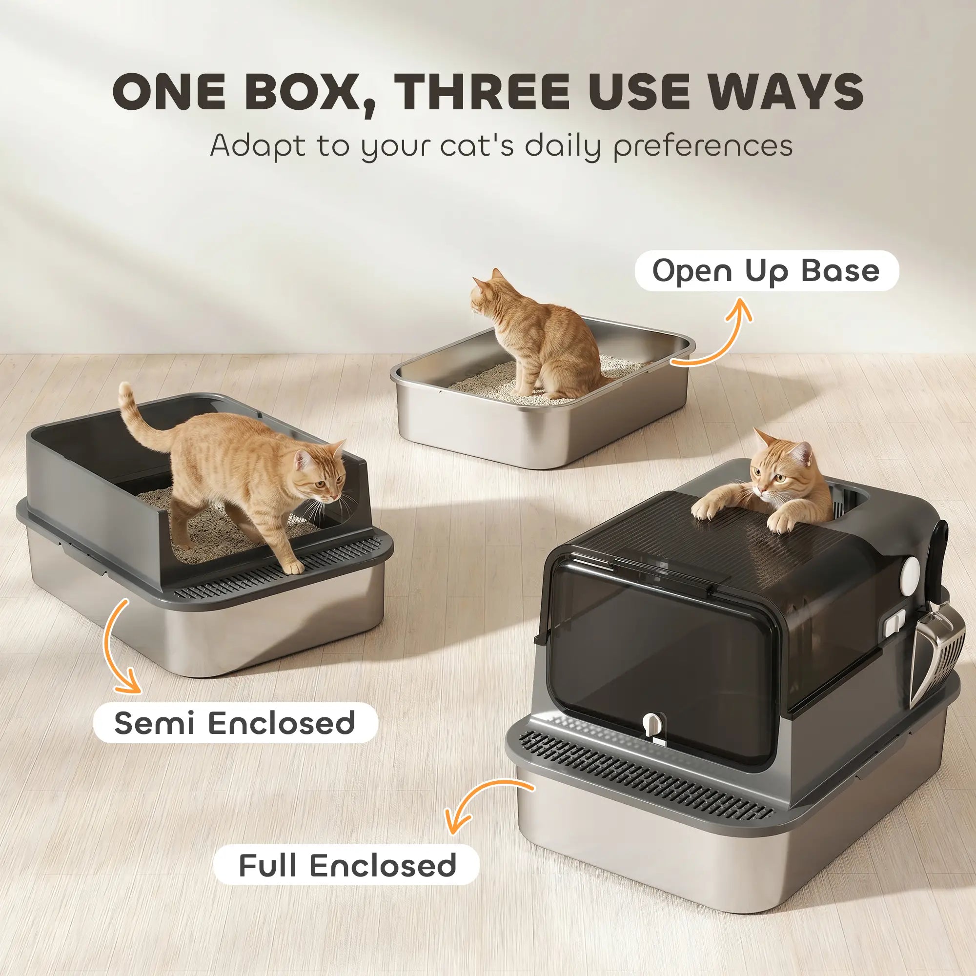 XXL Stainless Steel Cat Litter Tray, Enclosed, High Sides, Black Cat Litter Box Enclosures at Gallery Canada