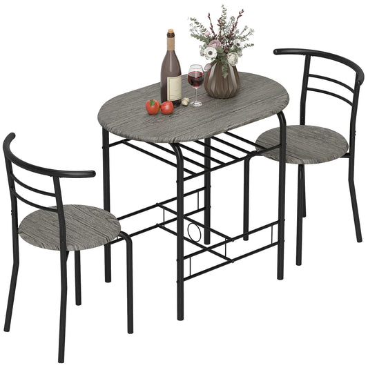 31.5" Dining Table Set of 3 with Chairs and Shelf Dining Table Sets Dark Grey, Black at Gallery Canada