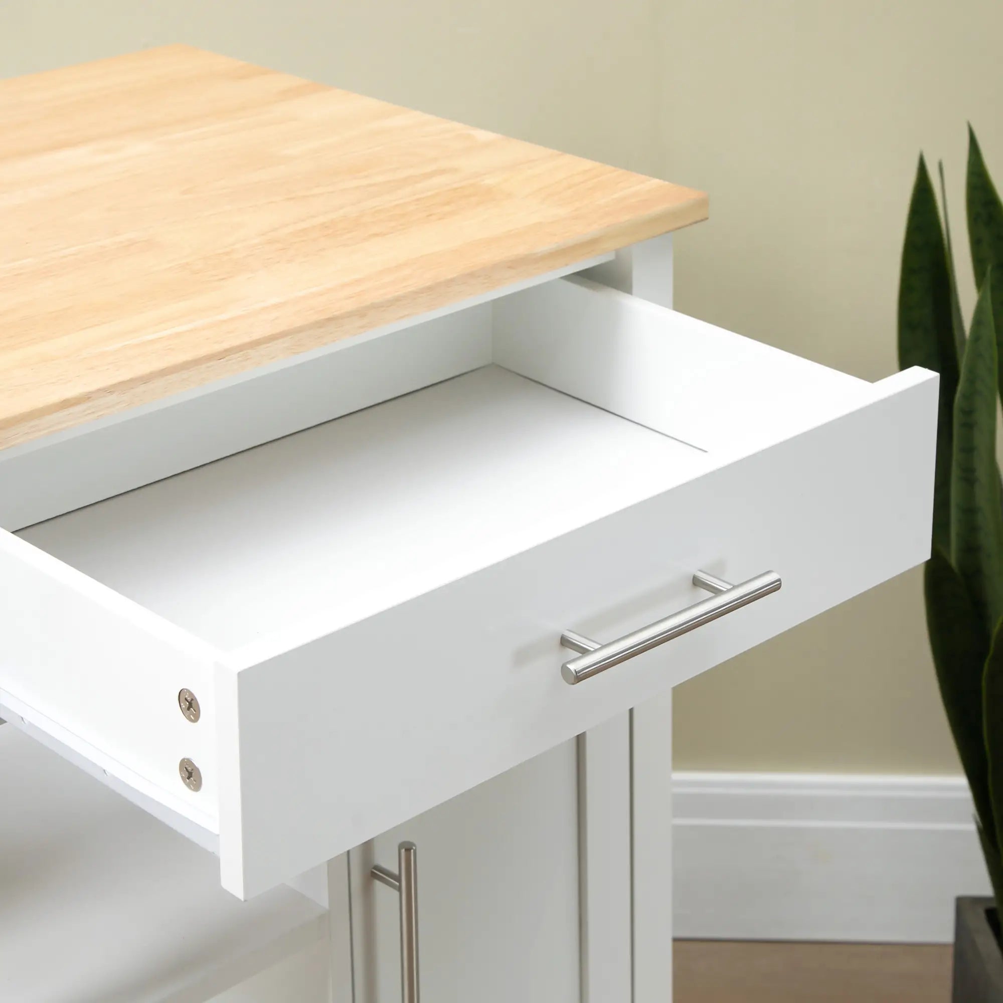 Compact Kitchen Cart on Wheels, Open Shelf, Storage Drawer, White Kitchen Islands & Kitchen Carts at Gallery Canada