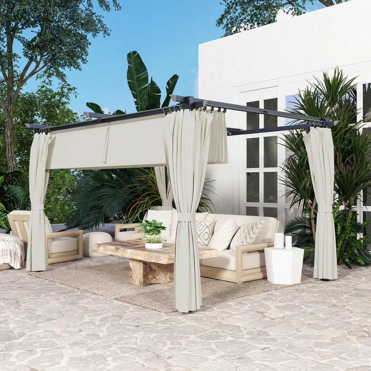10' x 13' Pergola With Retractable Canopy, Curtains, UPF30+ Sun Shade Pergolas at Gallery Canada