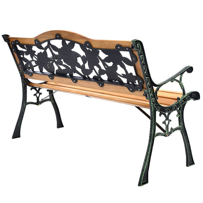 Cast Iron Patio Bench, Rose Pattern Backrest, Natural Outdoor Benches at Gallery Canada