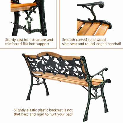 Cast Iron Patio Bench, Rose Pattern Backrest, Natural Outdoor Benches at Gallery Canada