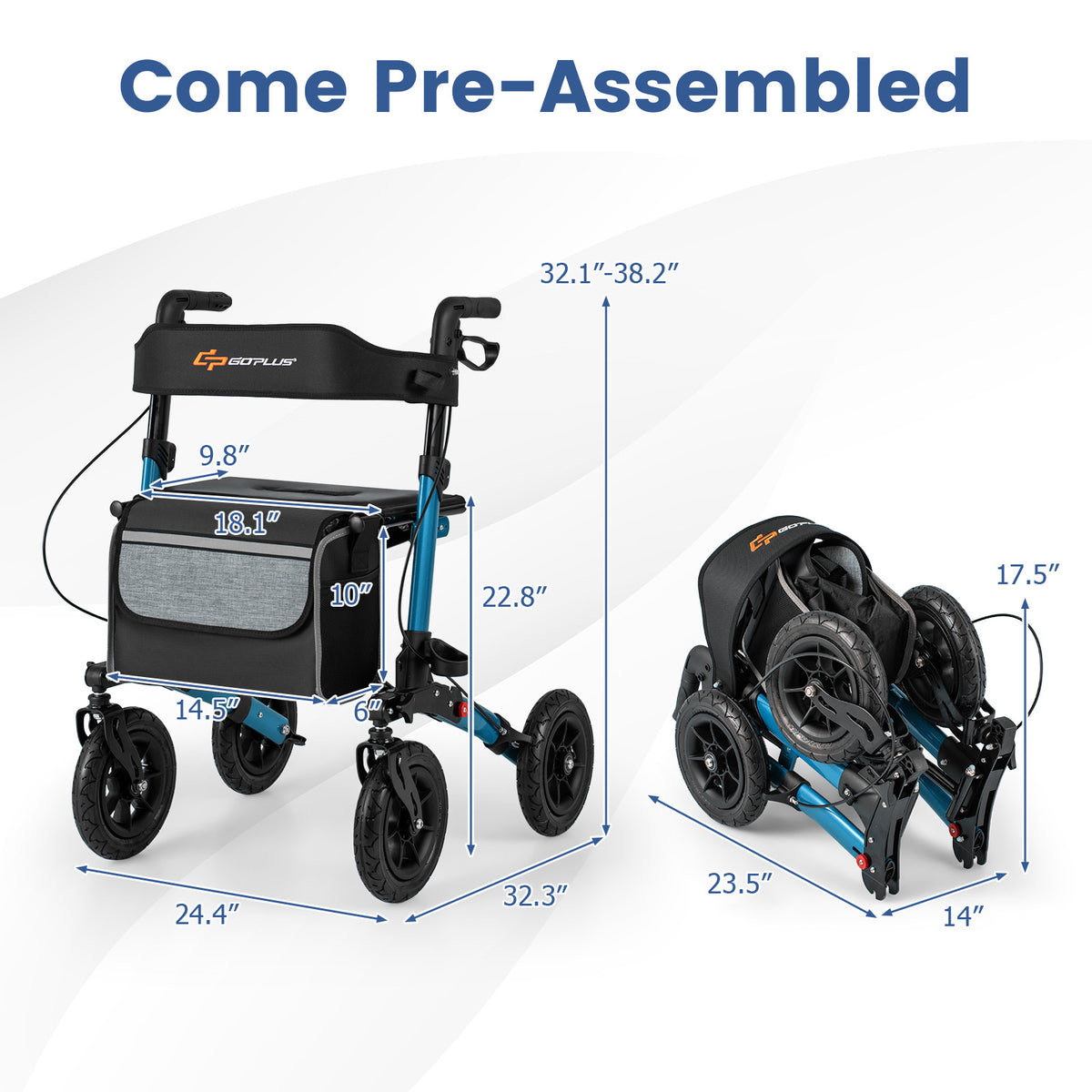 Folding Rollator Walker with Seat for All Terrain seniors, Navy Walkers & Rollators at Gallery Canada