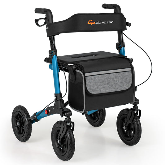 Folding Rollator Walker with Seat for All Terrain seniors, Navy Walkers & Rollators Navy at Gallery Canada
