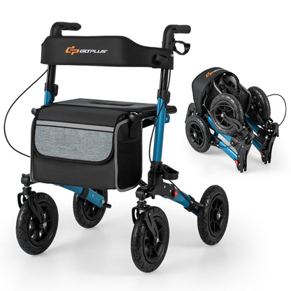 Folding Rollator Walker with Seat for All Terrain seniors, Navy Walkers & Rollators at Gallery Canada