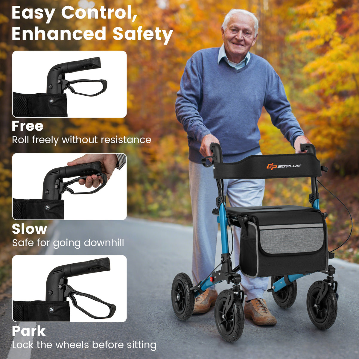 Folding Rollator Walker with Seat for All Terrain seniors, Navy Walkers & Rollators at Gallery Canada