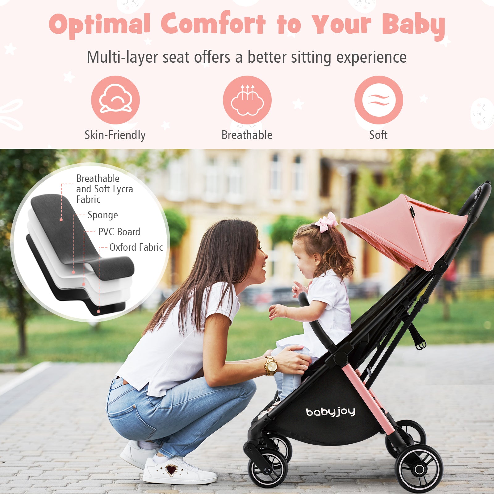 Portable Lightweight Stroller, Aluminum Frame, Pink Baby Strollers at Gallery Canada