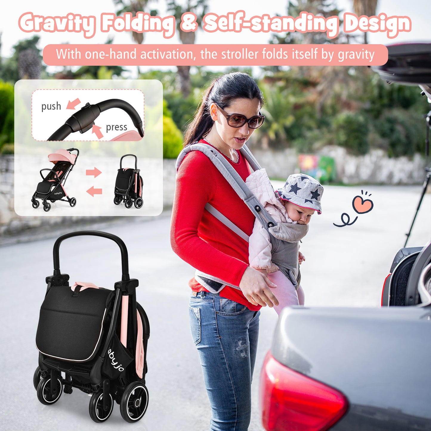 Portable Lightweight Stroller, Aluminum Frame, Pink Baby Strollers at Gallery Canada