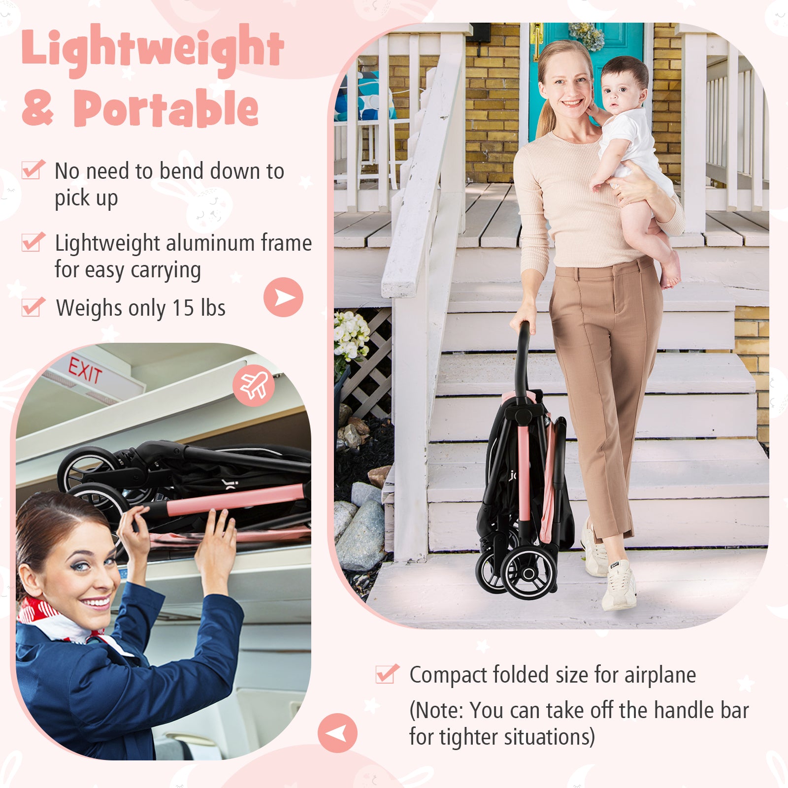 Portable Lightweight Stroller, Aluminum Frame, Pink Baby Strollers at Gallery Canada