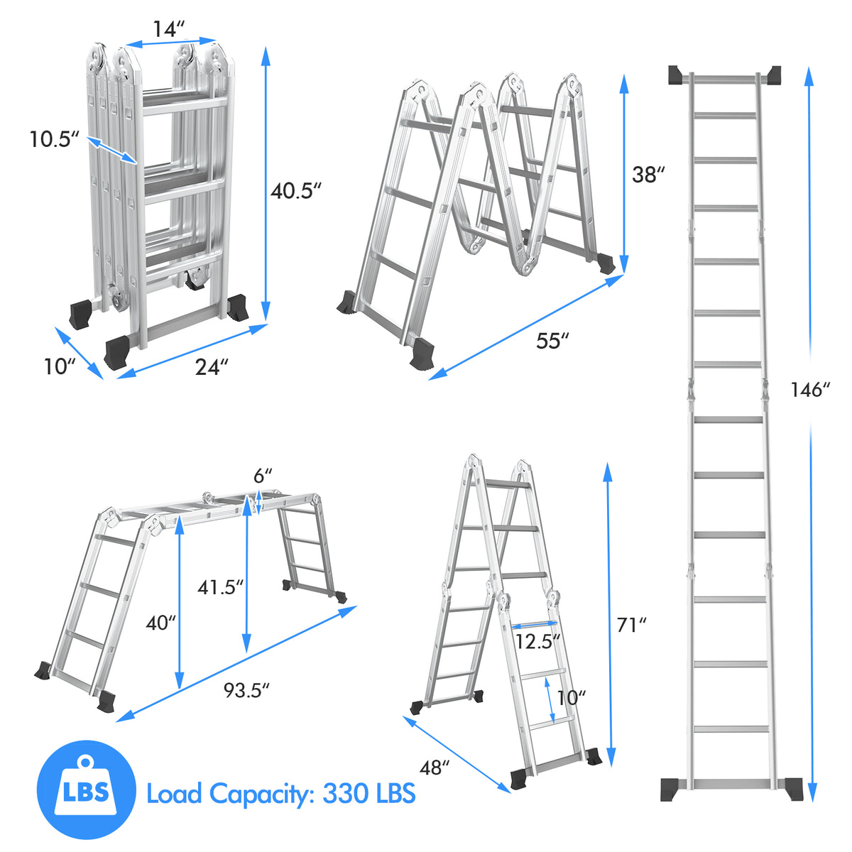 7-In-1 Folding Aluminum Step Ladder, Anti-Skid Pedal Garages at Gallery Canada