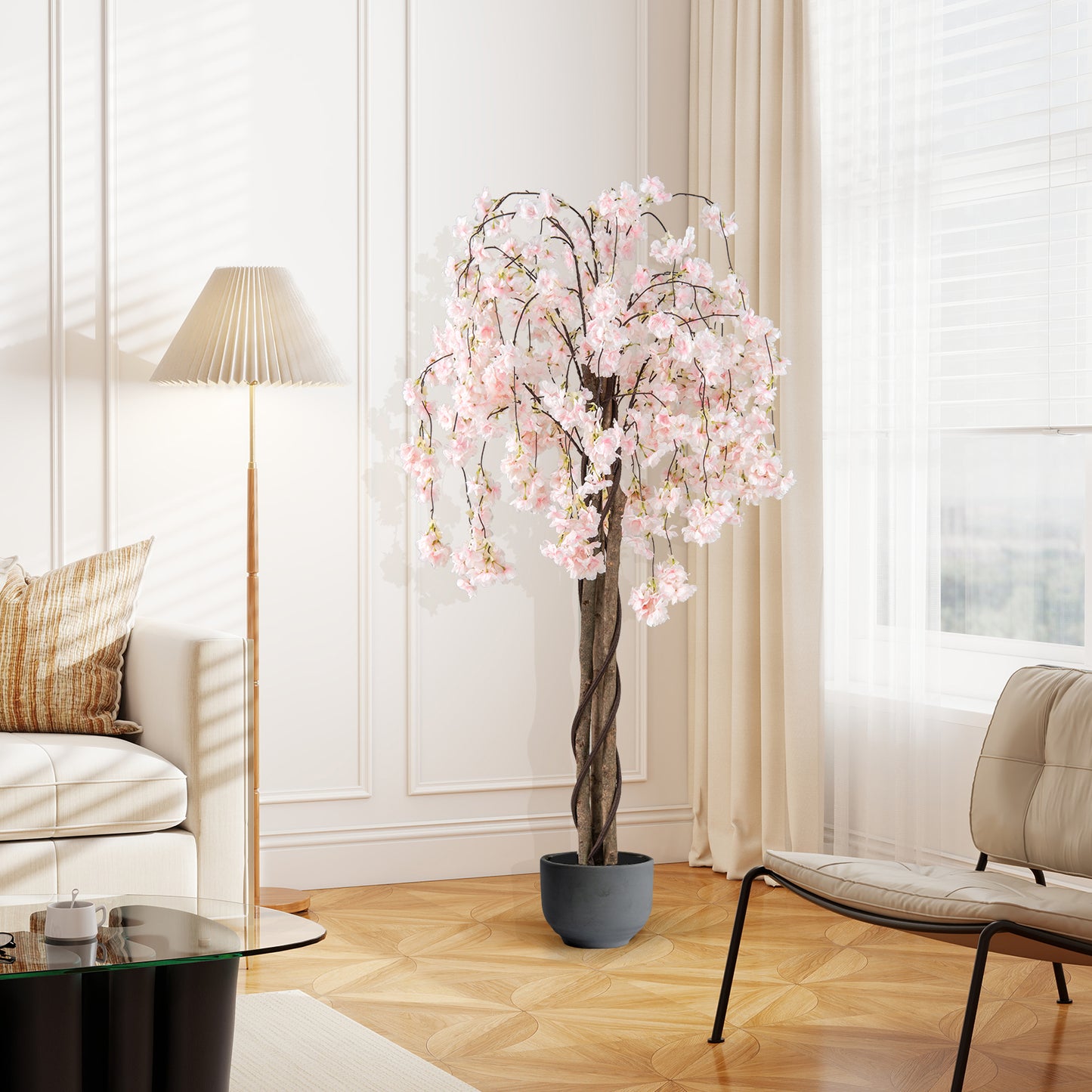 5.5 FT Artificial Cherry Blossom Tree, Pink White Flowers, 2 Pack, White Faux Plants at Gallery Canada