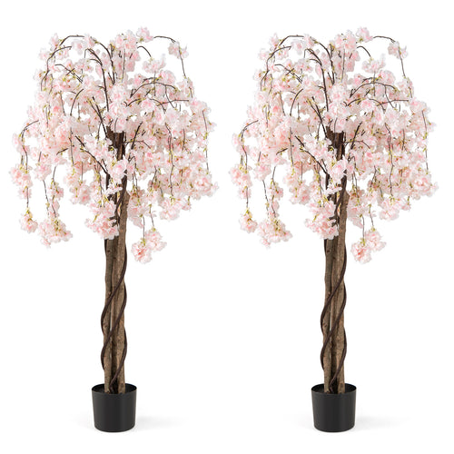 5.5 FT Artificial Cherry Blossom Tree, Pink White Flowers, 2 Pack, White