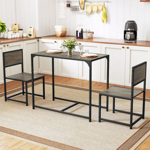 Compact Dining Set, 3 Pieces, Oak, Metal Frame, Small Space